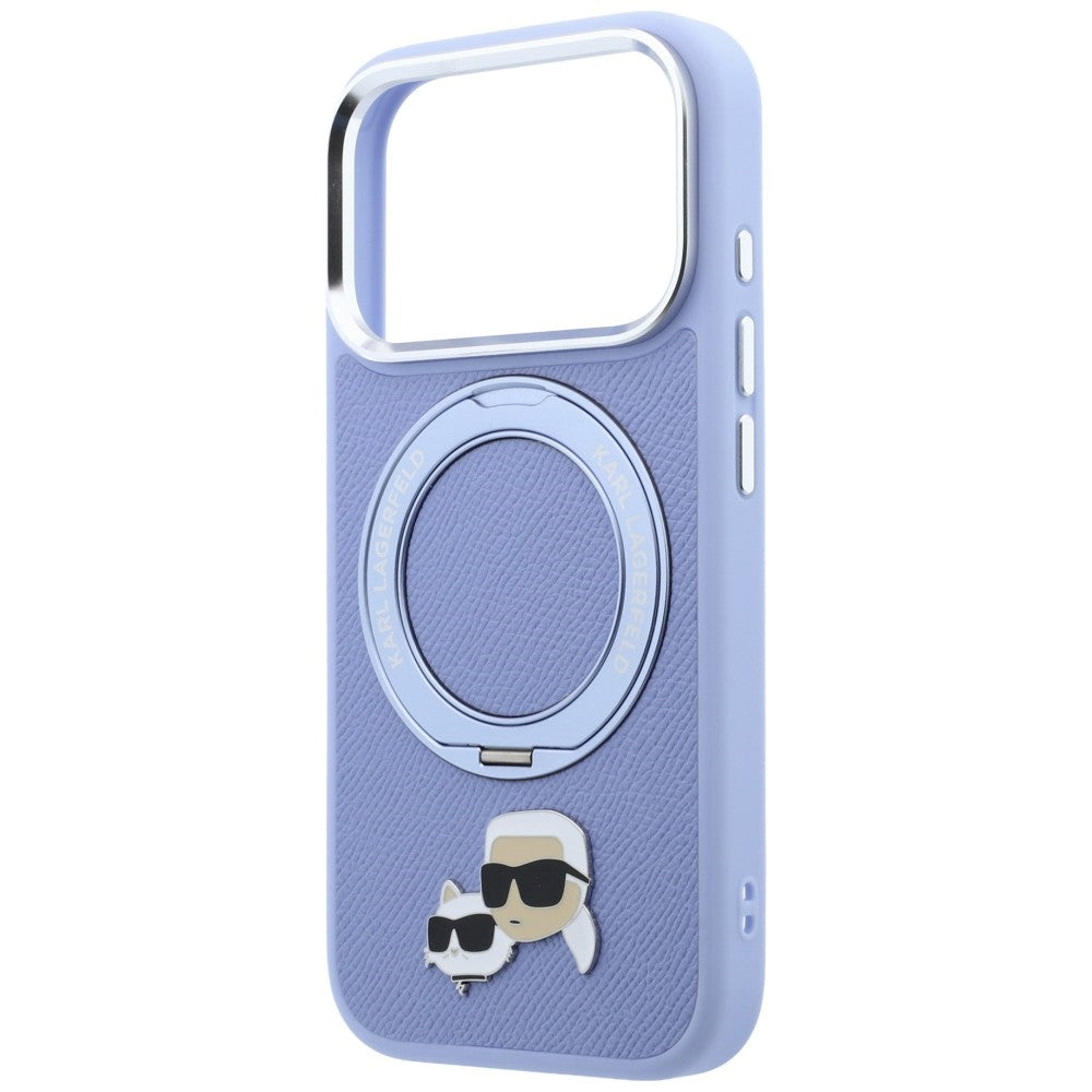 Husa MagSafe pentru Apple iPhone 18 Pro Max / 17 Pro Max, Karl Lagerfeld, Ring Stand 360 Karl & Choupette Pin, Bleu