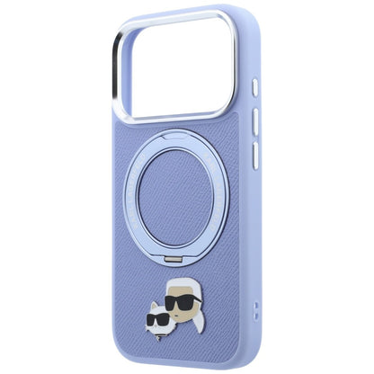 Husa MagSafe pentru Apple iPhone 18 Pro Max / 17 Pro Max, Karl Lagerfeld, Ring Stand 360 Karl & Choupette Pin, Bleu