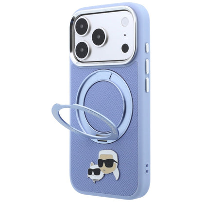 Husa MagSafe pentru Apple iPhone 18 Pro Max / 17 Pro Max, Karl Lagerfeld, Ring Stand 360 Karl & Choupette Pin, Bleu