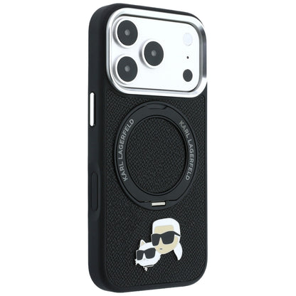 Husa MagSafe pentru Apple iPhone 18 Pro Max / 17 Pro Max, Karl Lagerfeld, Ring Stand 360 Karl & Choupette Pin, Neagra