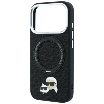 Husa MagSafe pentru Apple iPhone 18 Pro Max / 17 Pro Max, Karl Lagerfeld, Ring Stand 360 Karl & Choupette Pin, Neagra