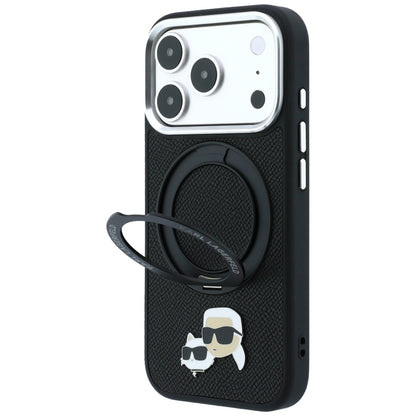 Husa MagSafe pentru Apple iPhone 18 Pro Max / 17 Pro Max, Karl Lagerfeld, Ring Stand 360 Karl & Choupette Pin, Neagra