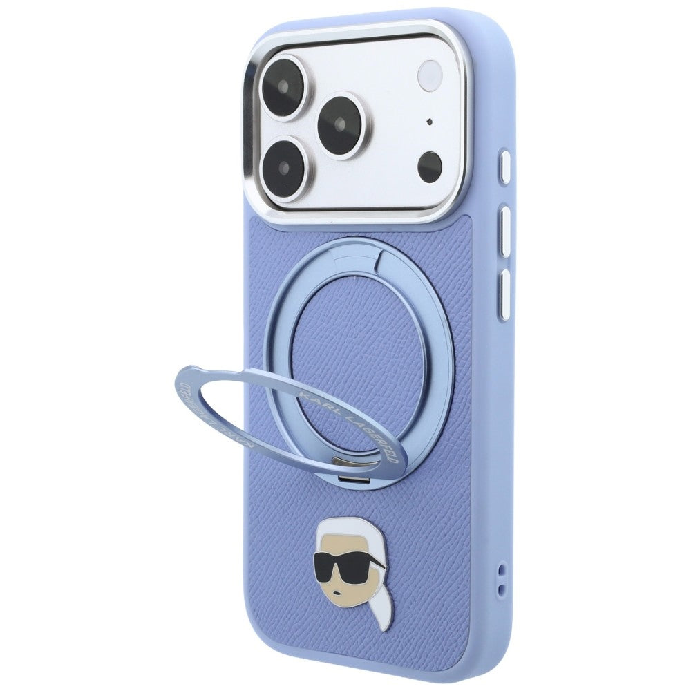Husa MagSafe pentru Apple iPhone 18 Pro Max / 17 Pro Max, Karl Lagerfeld, Ring Stand 360 Karl Pin, Bleu