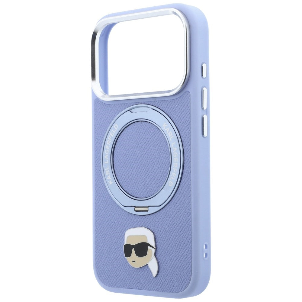 Husa MagSafe pentru Apple iPhone 18 Pro Max / 17 Pro Max, Karl Lagerfeld, Ring Stand 360 Karl Pin, Bleu
