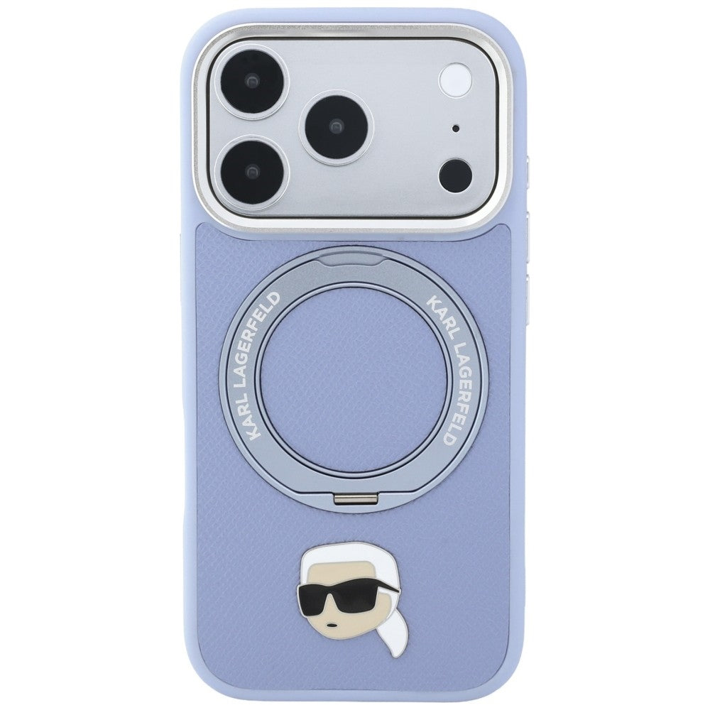 Husa MagSafe pentru Apple iPhone 18 Pro Max / 17 Pro Max, Karl Lagerfeld, Ring Stand 360 Karl Pin, Bleu