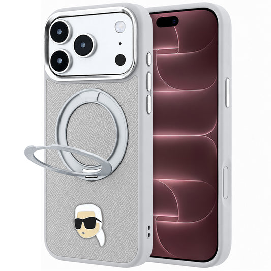 Husa MagSafe pentru Apple iPhone 18 Pro Max / 17 Pro Max, Karl Lagerfeld, Ring Stand 360 Karl Pin, Gri