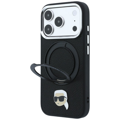 Husa MagSafe pentru Apple iPhone 18 Pro Max / 17 Pro Max, Karl Lagerfeld, Ring Stand 360 Karl Pin, Neagra