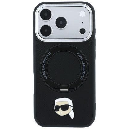 Husa MagSafe pentru Apple iPhone 18 Pro Max / 17 Pro Max, Karl Lagerfeld, Ring Stand 360 Karl Pin, Neagra