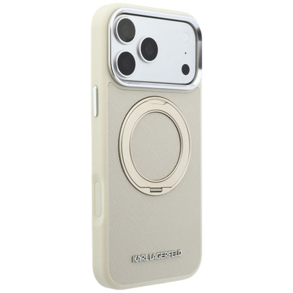 Husa MagSafe pentru Apple iPhone 18 Pro Max / 17 Pro Max, Karl Lagerfeld, Ring Stand 360 Saffiano, Bej