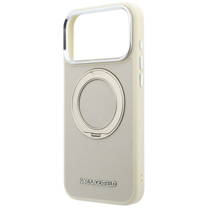 Husa MagSafe pentru Apple iPhone 18 Pro Max / 17 Pro Max, Karl Lagerfeld, Ring Stand 360 Saffiano, Bej