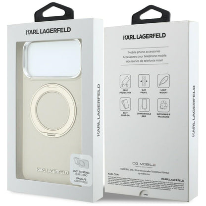 Husa MagSafe pentru Apple iPhone 18 Pro Max / 17 Pro Max, Karl Lagerfeld, Ring Stand 360 Saffiano, Bej