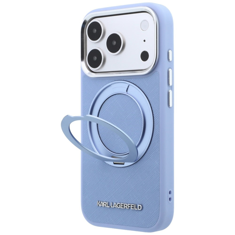 Husa MagSafe pentru Apple iPhone 18 Pro Max / 17 Pro Max, Karl Lagerfeld, Ring Stand 360 Saffiano, Bleu
