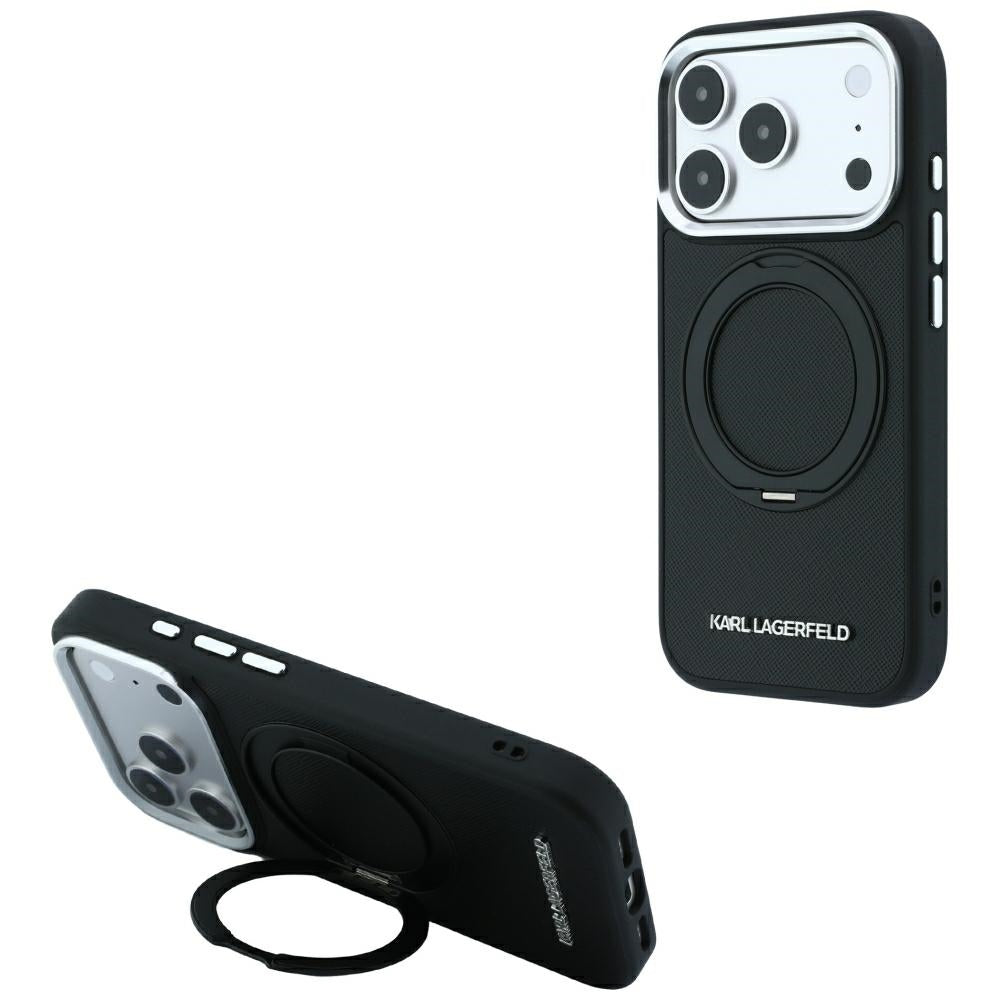 Husa MagSafe pentru Apple iPhone 18 Pro Max / 17 Pro Max, Karl Lagerfeld, Ring Stand 360 Saffiano, Neagra