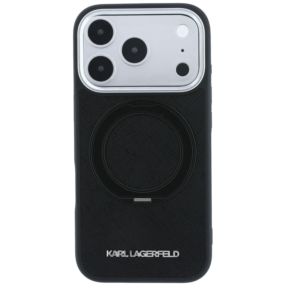 Husa MagSafe pentru Apple iPhone 18 Pro Max / 17 Pro Max, Karl Lagerfeld, Ring Stand 360 Saffiano, Neagra