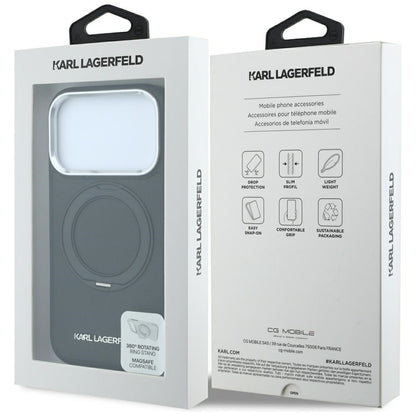 Husa MagSafe pentru Apple iPhone 18 Pro Max / 17 Pro Max, Karl Lagerfeld, Ring Stand 360 Saffiano, Neagra