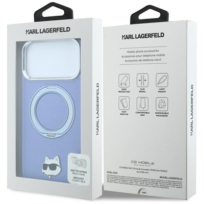Husa MagSafe pentru Apple iPhone 18 Pro Max / 17 Pro Max, Karl Lagerfeld, Saffiano Ring Stand 360 Choupette Pin, Bleu