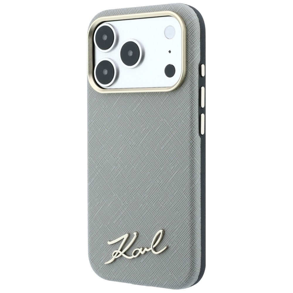 Husa MagSafe pentru Apple iPhone 18 Pro Max / 17 Pro Max, Karl Lagerfeld, Saffiano Small Script Metal Logo, Bej