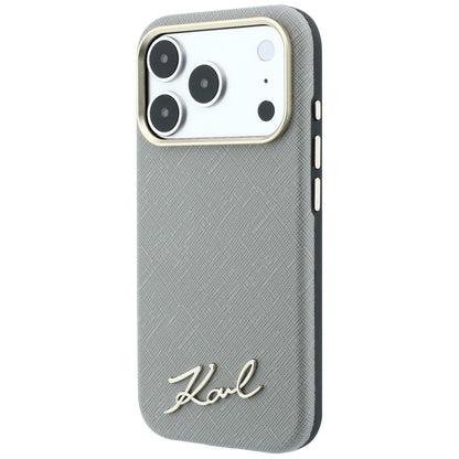 Husa MagSafe pentru Apple iPhone 18 Pro Max / 17 Pro Max, Karl Lagerfeld, Saffiano Small Script Metal Logo, Bej