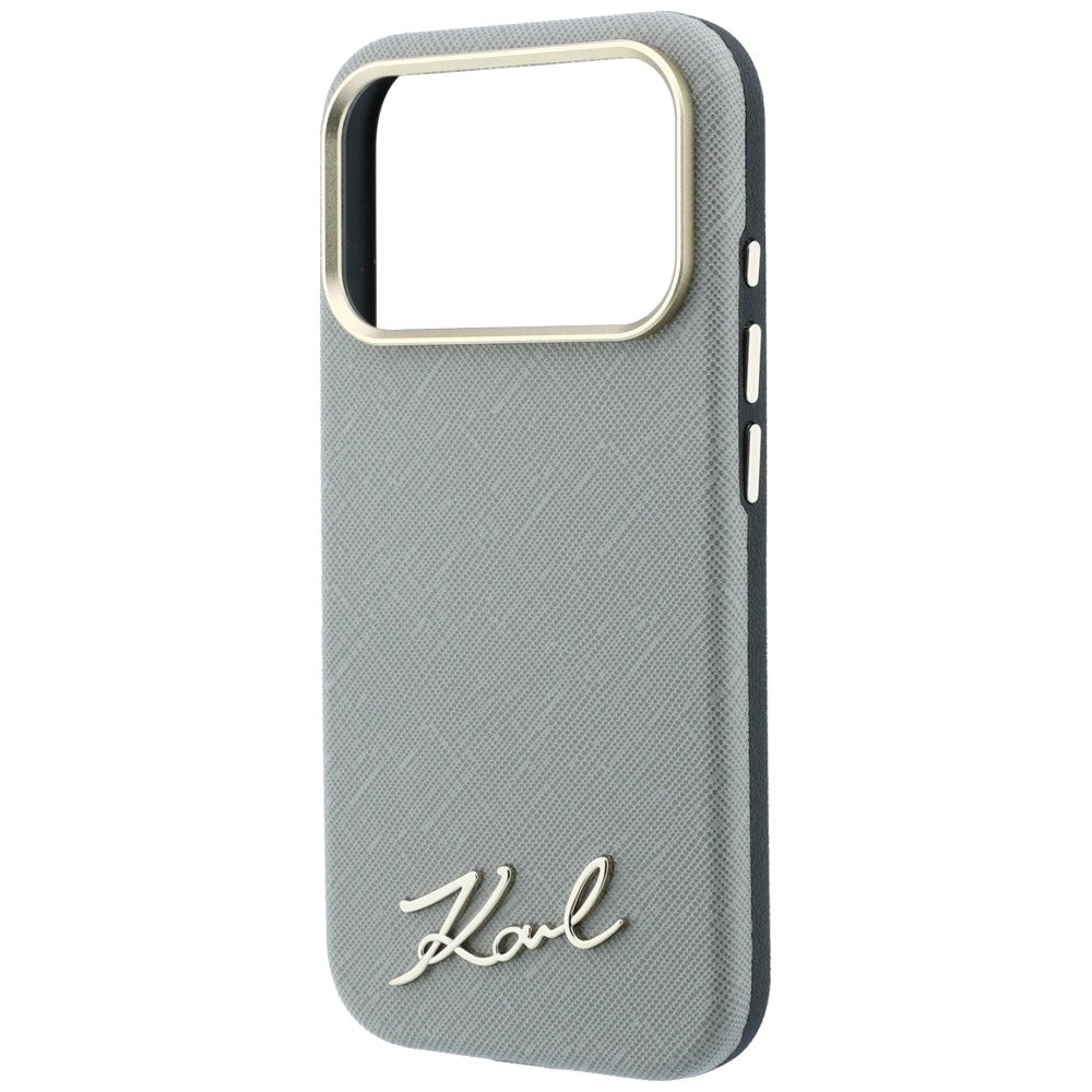 Husa MagSafe pentru Apple iPhone 18 Pro Max / 17 Pro Max, Karl Lagerfeld, Saffiano Small Script Metal Logo, Bej