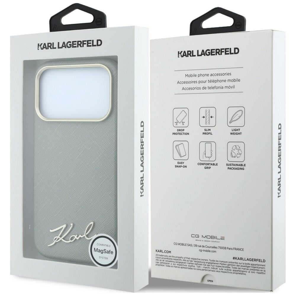 Husa MagSafe pentru Apple iPhone 18 Pro Max / 17 Pro Max, Karl Lagerfeld, Saffiano Small Script Metal Logo, Bej