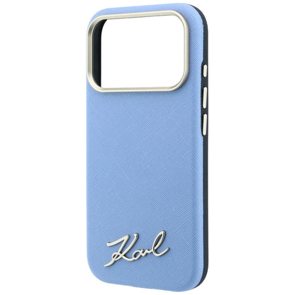 Husa MagSafe pentru Apple iPhone 18 Pro Max / 17 Pro Max, Karl Lagerfeld, Saffiano Small Script Metal Logo, Bleu