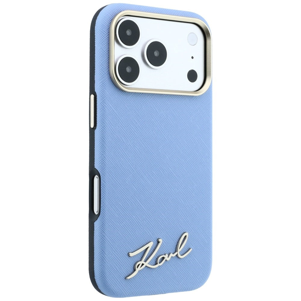 Husa MagSafe pentru Apple iPhone 18 Pro Max / 17 Pro Max, Karl Lagerfeld, Saffiano Small Script Metal Logo, Bleu