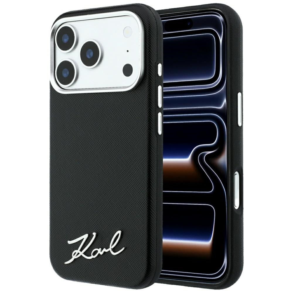 Husa MagSafe pentru Apple iPhone 18 Pro Max / 17 Pro Max, Karl Lagerfeld, Saffiano Small Script Metal Logo, Neagra