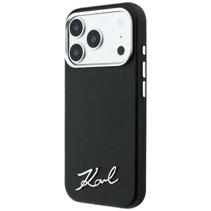 Husa MagSafe pentru Apple iPhone 18 Pro Max / 17 Pro Max, Karl Lagerfeld, Saffiano Small Script Metal Logo, Neagra