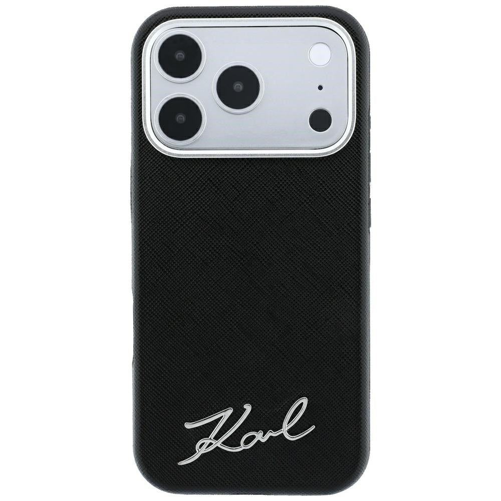 Husa MagSafe pentru Apple iPhone 18 Pro Max / 17 Pro Max, Karl Lagerfeld, Saffiano Small Script Metal Logo, Neagra