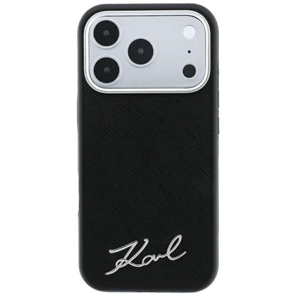 Husa MagSafe pentru Apple iPhone 18 Pro Max / 17 Pro Max, Karl Lagerfeld, Saffiano Small Script Metal Logo, Neagra