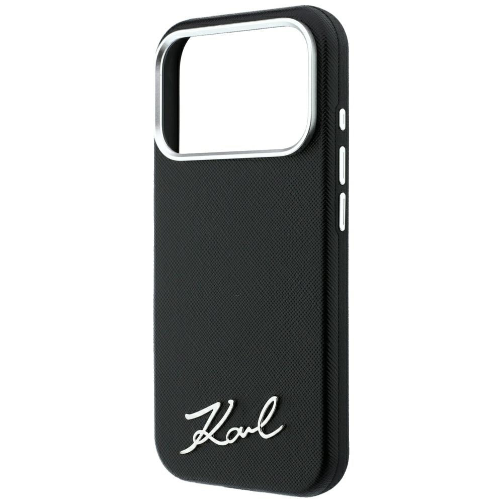 Husa MagSafe pentru Apple iPhone 18 Pro Max / 17 Pro Max, Karl Lagerfeld, Saffiano Small Script Metal Logo, Neagra