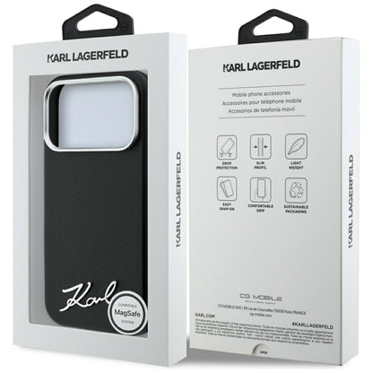 Husa MagSafe pentru Apple iPhone 18 Pro Max / 17 Pro Max, Karl Lagerfeld, Saffiano Small Script Metal Logo, Neagra