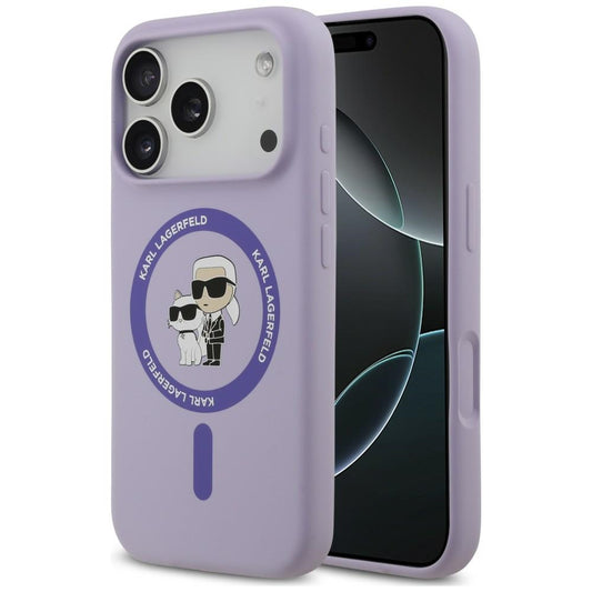 Husa MagSafe pentru Apple iPhone 18 Pro Max / 17 Pro Max, Karl Lagerfeld, Silicone Ring Karl & Choupette, Mov