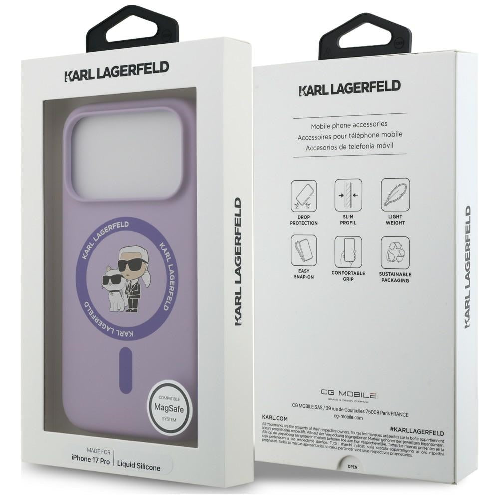 Husa MagSafe pentru Apple iPhone 18 Pro Max / 17 Pro Max, Karl Lagerfeld, Silicone Ring Karl & Choupette, Mov