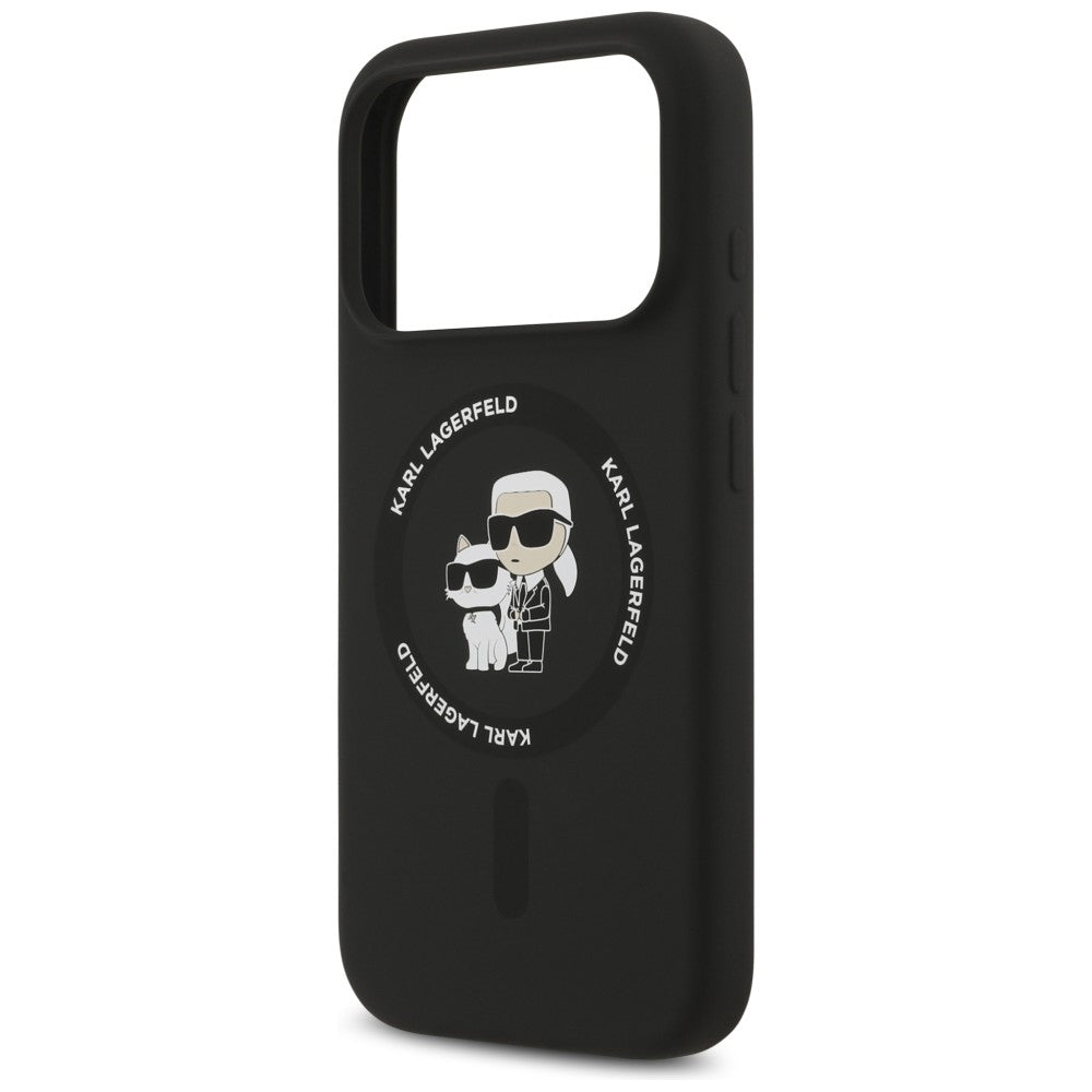 Husa MagSafe pentru Apple iPhone 18 Pro Max / 17 Pro Max, Karl Lagerfeld, Silicone Ring Karl & Choupette, Neagra