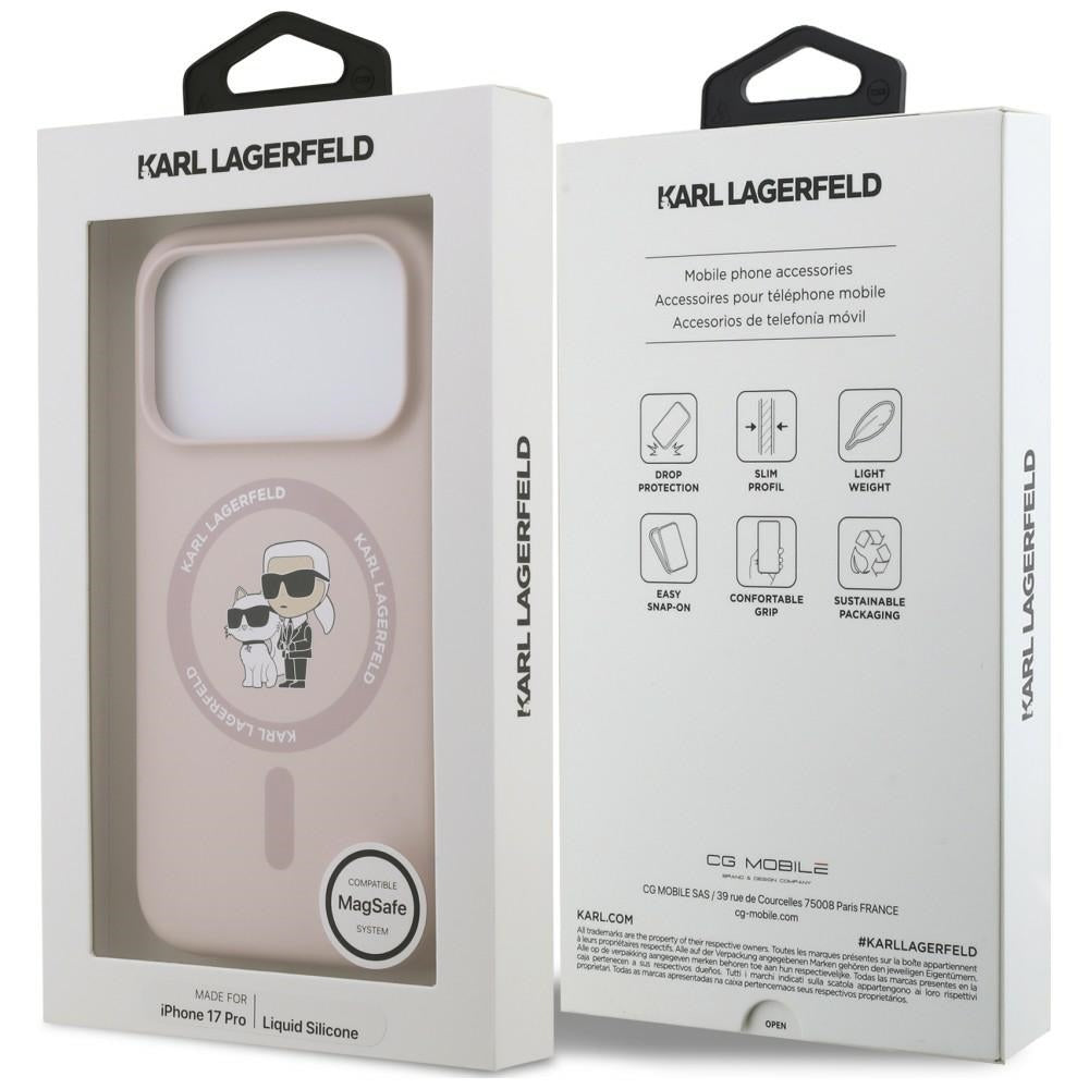 Husa MagSafe pentru Apple iPhone 18 Pro Max / 17 Pro Max, Karl Lagerfeld, Silicone Ring Karl & Choupette, Roz