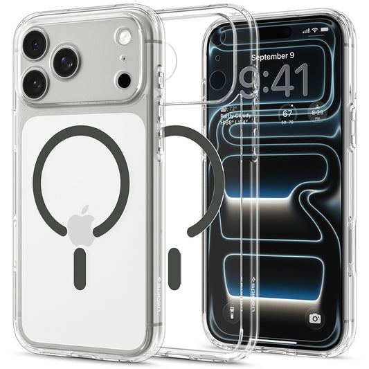 Husa MagSafe pentru Apple iPhone 18 Pro Max / 17 Pro Max, Spigen, Ultra Hybrid, Gri Transparenta ACS12119