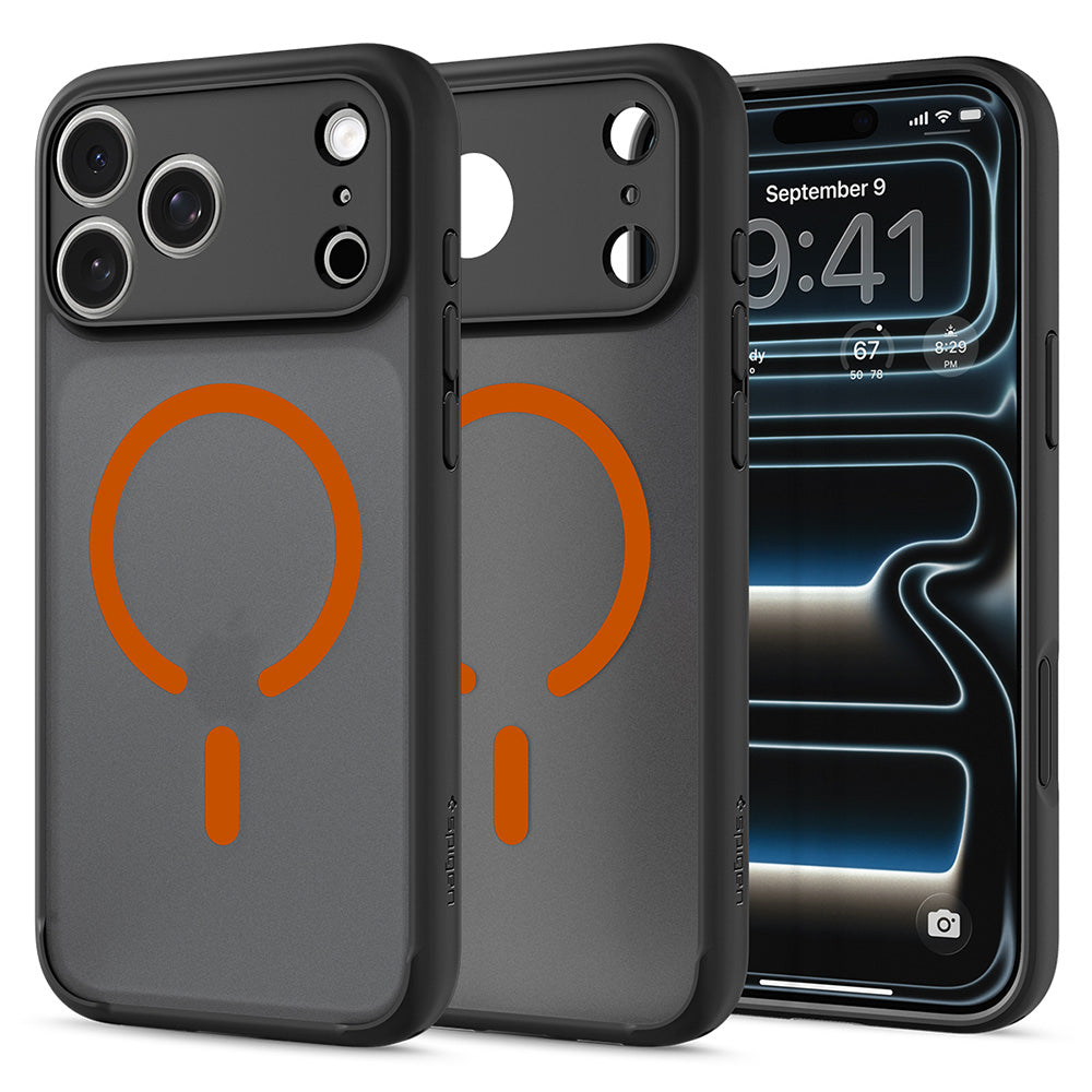 Husa MagSafe pentru Apple iPhone 18 Pro Max / 17 Pro Max, Spigen, Ultra Hybrid, Neagra Portocalie Satinata ACS12125