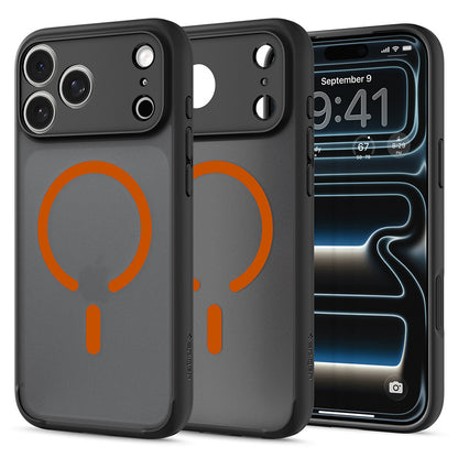 Husa MagSafe pentru Apple iPhone 18 Pro Max / 17 Pro Max, Spigen, Ultra Hybrid, Neagra Portocalie Satinata ACS12125