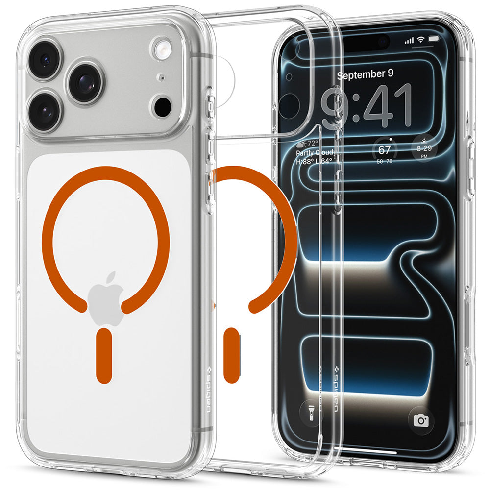 Husa MagSafe pentru Apple iPhone 18 Pro Max / 17 Pro Max, Spigen, Ultra Hybrid, Transparenta Portocalie ACS12122