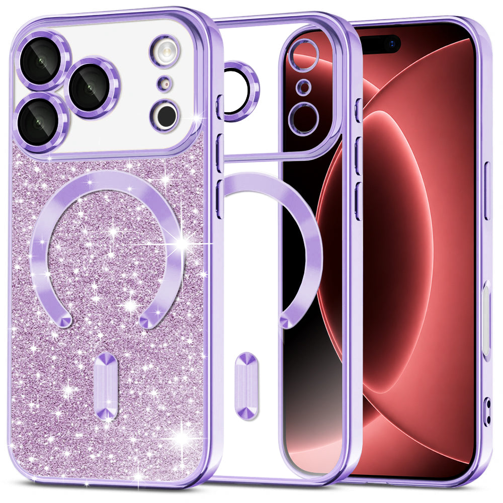 Husa MagSafe pentru Apple iPhone 18 Pro Max / 17 Pro Max, Techsuit, Luxury Glitter, Mov Deschis