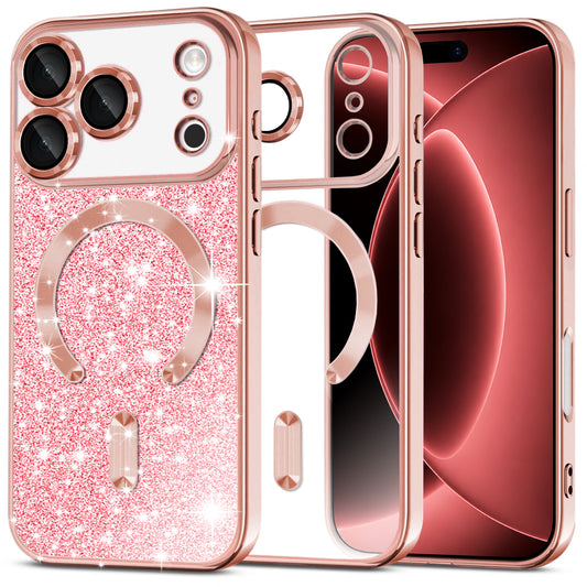 Husa MagSafe pentru Apple iPhone 18 Pro Max / 17 Pro Max, Techsuit, Luxury Glitter, Roz Aurie