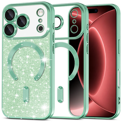 Husa MagSafe pentru Apple iPhone 18 Pro Max / 17 Pro Max, Techsuit, Luxury Glitter, Verde Deschis