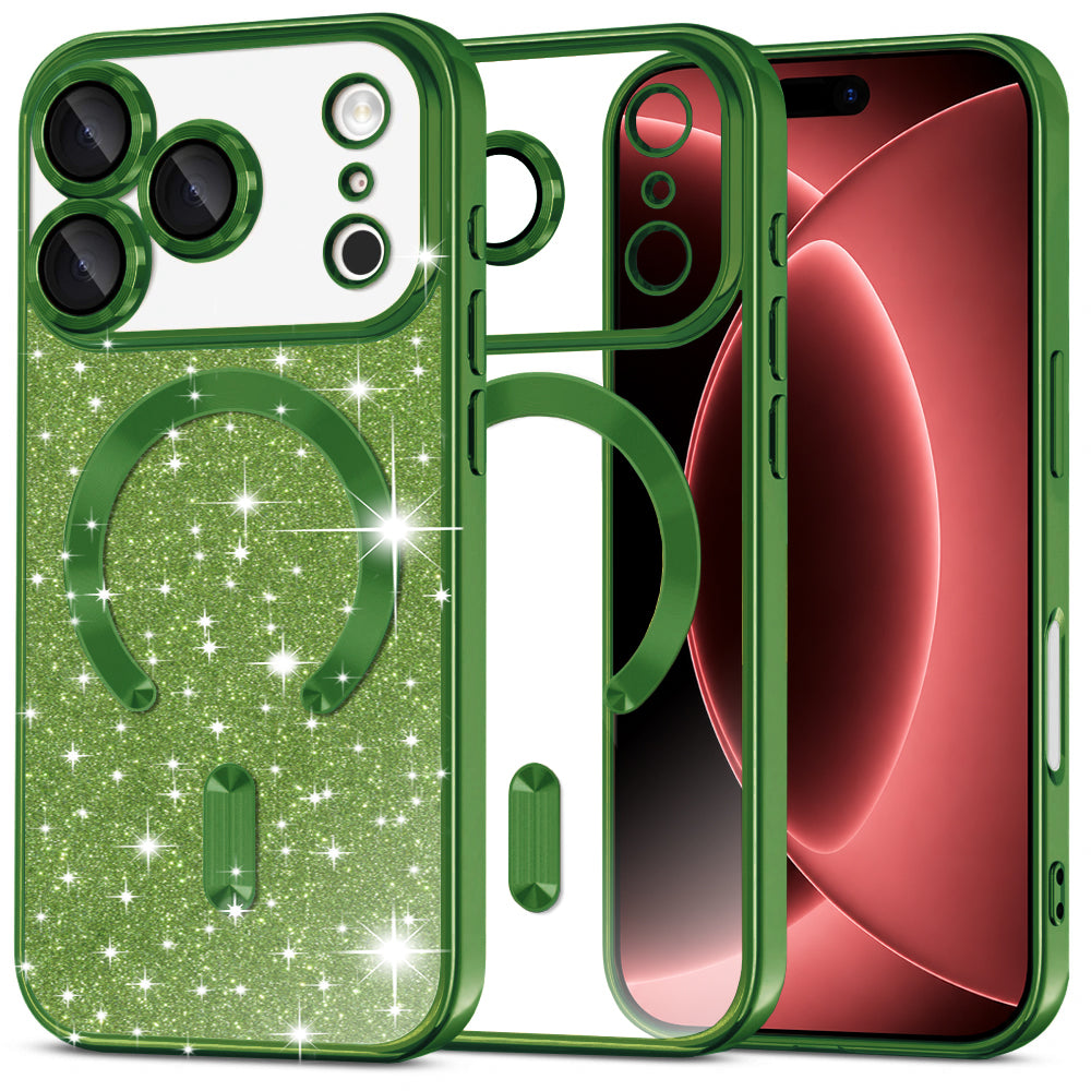 Husa MagSafe pentru Apple iPhone 18 Pro Max / 17 Pro Max, Techsuit, Luxury Glitter, Verde Inchis