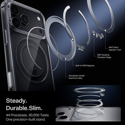 Husa MagSafe pentru Apple iPhone 18 Pro Max / 17 Pro Max, Torras, Ostand O1 Guardian, Transparenta