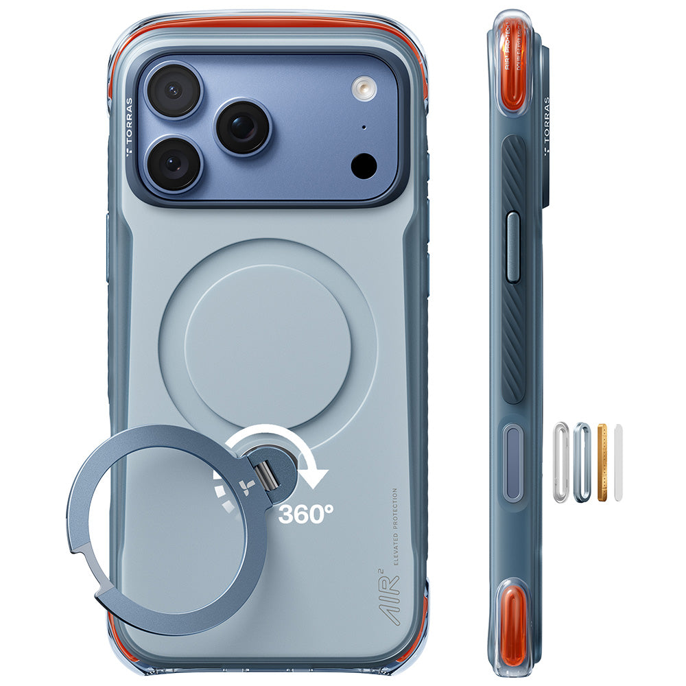 Husa MagSafe pentru Apple iPhone 18 Pro Max / 17 Pro Max, Torras, Ostand Q3 Air Pro, Bleu
