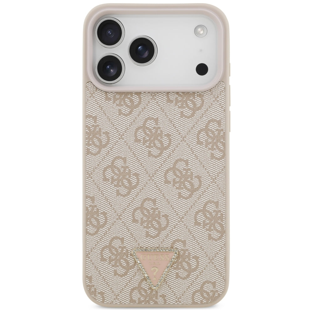 Husa MagSafe pentru Apple iPhone 18 Pro Max, Guess, 4G Triangle Strass, Roz