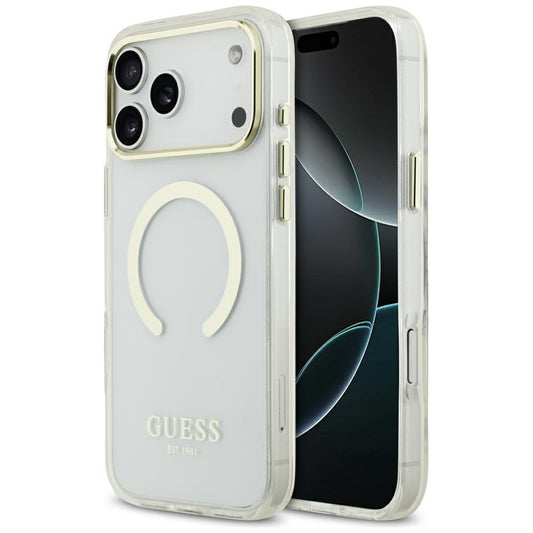 Husa MagSafe pentru Apple iPhone 18 Pro Max, Guess, Metal Outline, Aurie