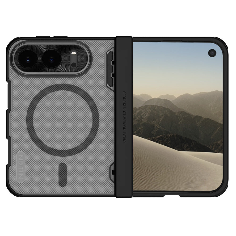 Husa MagSafe pentru Apple iPhone Duo, Nillkin, Super Frosted Shield, Neagra Transparenta Satinata