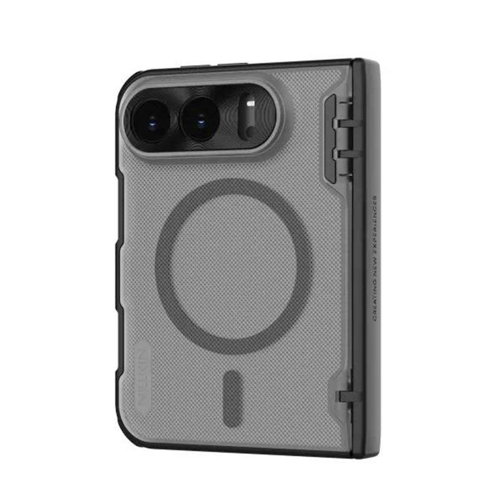 Husa MagSafe pentru Apple iPhone Duo, Nillkin, Super Frosted Shield, Neagra Transparenta Satinata